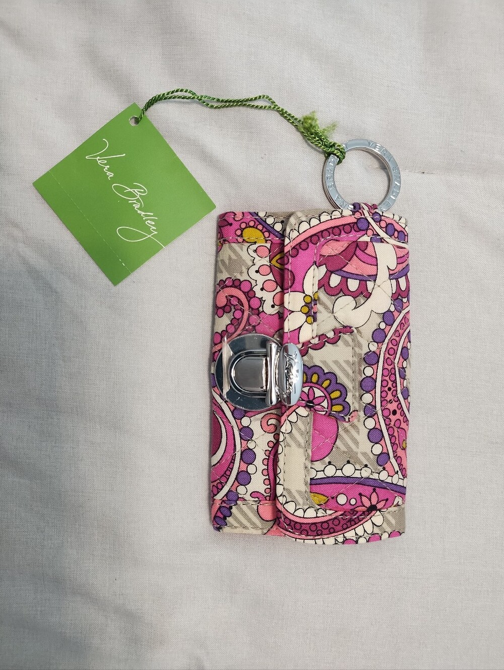 Vera Bradley Pink Paisley Meets Plaid Quick Swipe ID Pouch